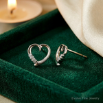 Sterling Silver Rhodium Diamond Heart Post Earrings - Lifestyle View