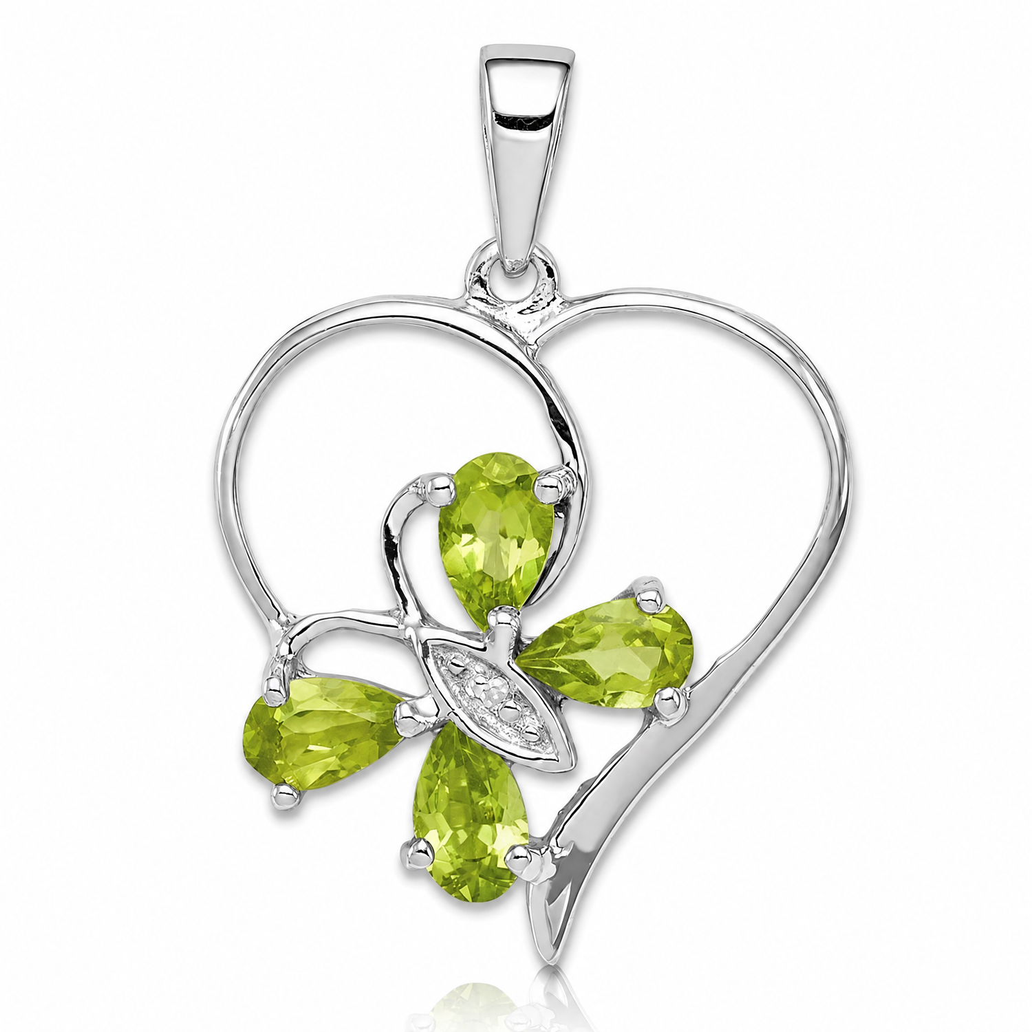 Sterling Silver RH Plated Peridot and Diamond Butterfly Heart Pendant - Lifestyle View