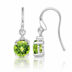 Sterling Silver Rhodium Plated Round Peridot and Diamond Wire Earrings - Lifestyle View