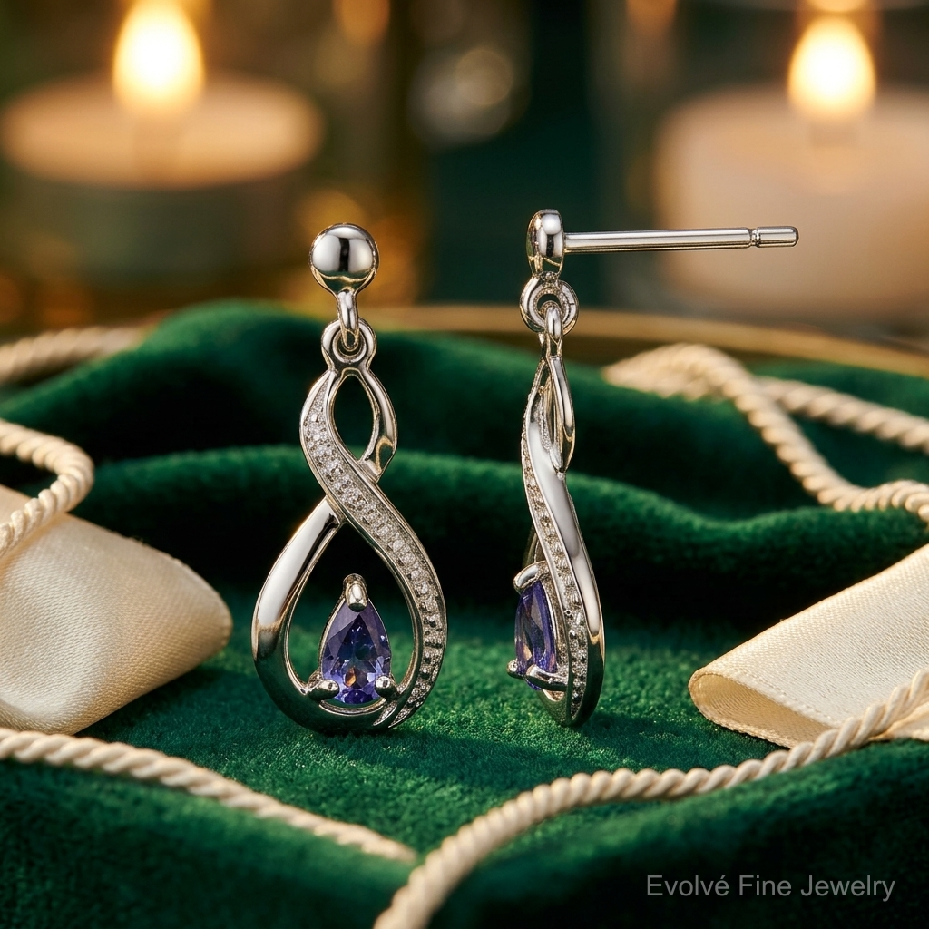Sterling Silver Rhodium-plated Tanzanite & Diamond Earrings - Lifestyle View