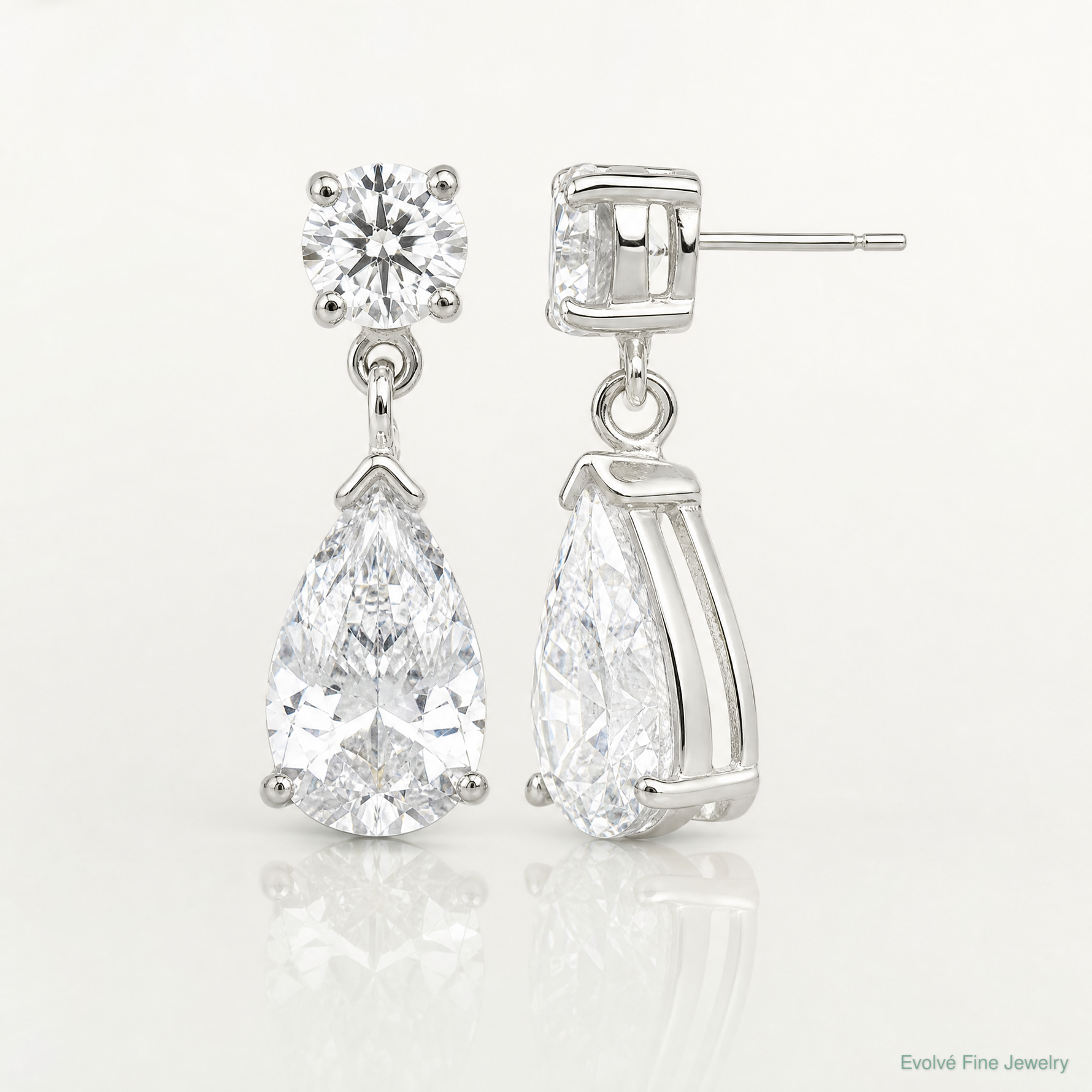 Sterling Silver Polished CZ Pear Shaped Post Dangle Earrings - Lifestyle View