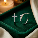 Sterling Silver Rhodium-plated CZ Cross Hoop Earrings - Lifestyle View