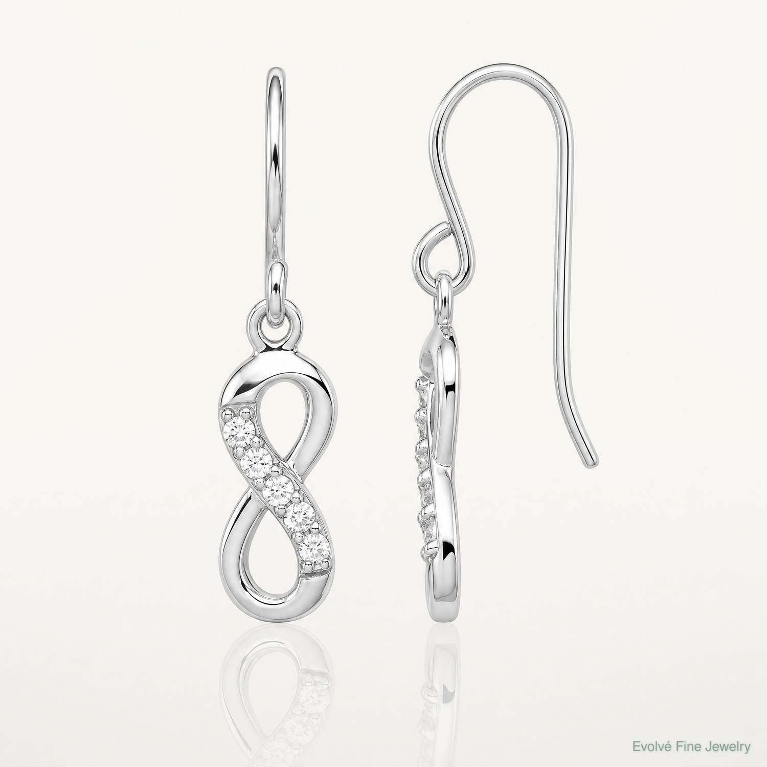 Sterling Silver Rhodium-plated with CZ Infinity Shepherd Hook Earrings - Lifestyle View
