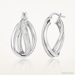 Sterling Silver Rhodium-plated Textured & Twisted Oval Hoop Earrings - Lifestyle View
