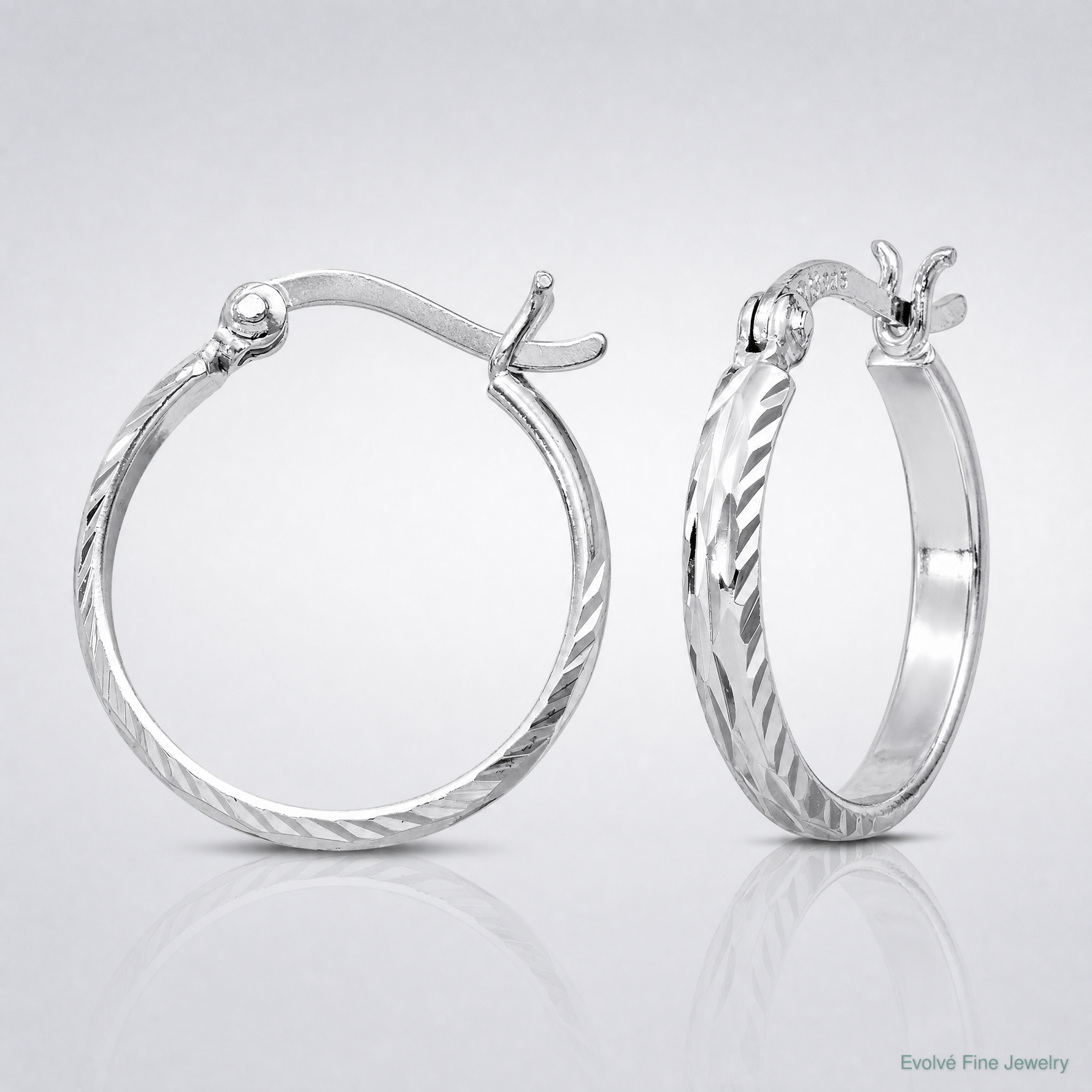 Sterling Silver Rhodium-plated 2.5mm Textured Round Hoops - Lifestyle View