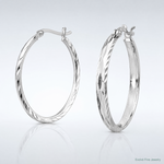 Sterling Silver Rhodium-plated 2.5mm Textured Round Hoops - Lifestyle View