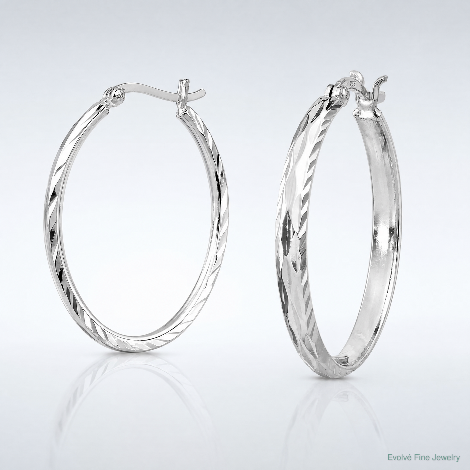 Sterling Silver Rhodium-plated 2.5mm Textured Round Hoops - Lifestyle View