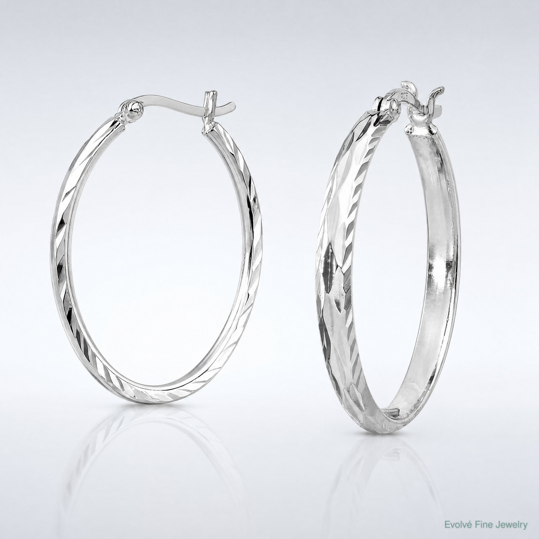 Sterling Silver Rhodium-plated 2.5mm Textured Round Hoops - Lifestyle View