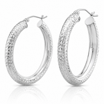Sterling Silver Rhodium-plated Diamond Cut 4.75mm Hoop Earrings - Lifestyle View