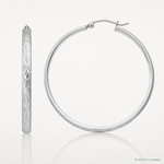 Sterling Silver Rhodium-plated 3mm Satin Diamond-cut Hoop Earrings - Lifestyle View