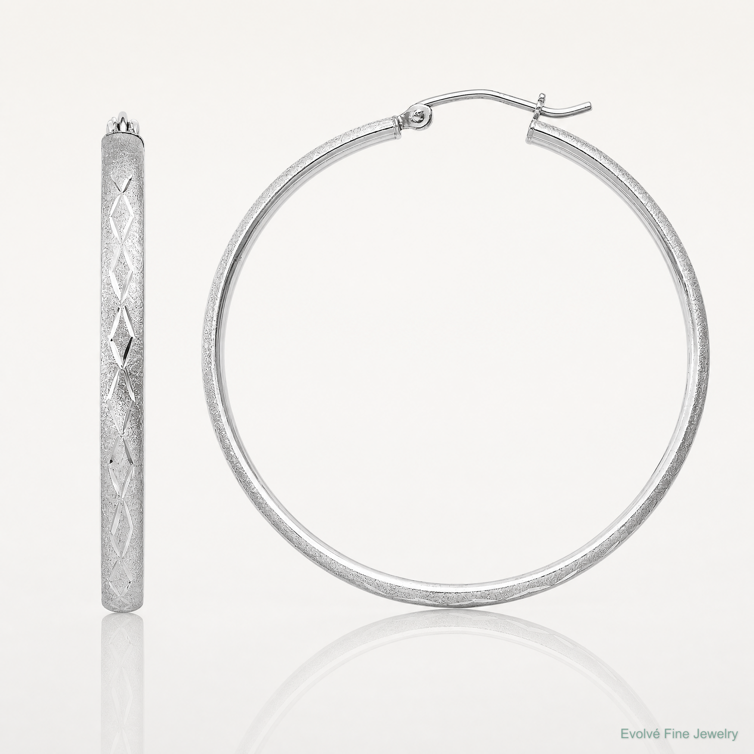Sterling Silver Rhodium-plated 3mm Satin Diamond-cut Hoop Earrings - Lifestyle View