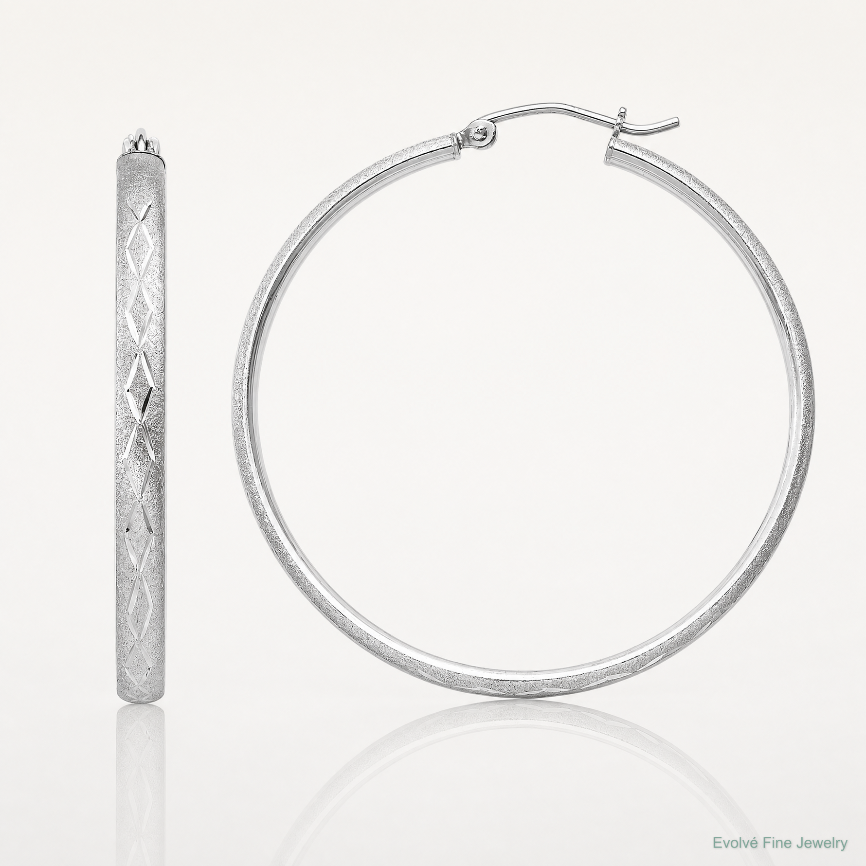 Sterling Silver Rhodium-plated 3mm Satin Diamond-cut Hoop Earrings - Lifestyle View