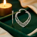 Sterling Silver Polished Filigree Heart Hoop Earrings - Lifestyle View