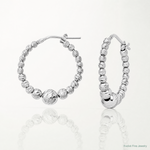Sterling Silver Rhodium-plated Diamond-cut Beaded Hoop Earrings - Lifestyle View