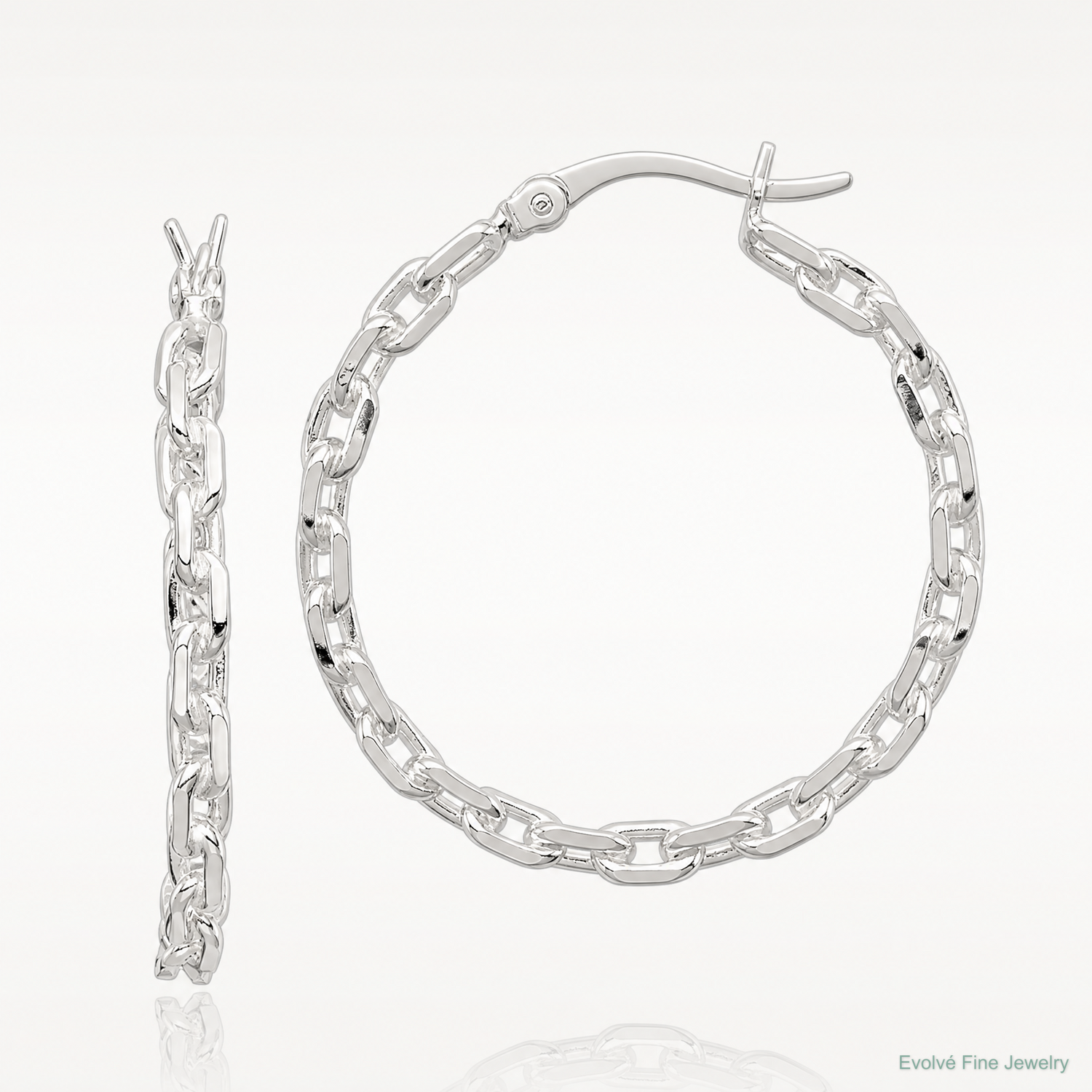 Sterling Silver Polished Cable Chain 3x30mm Hoop Earrings - Lifestyle View