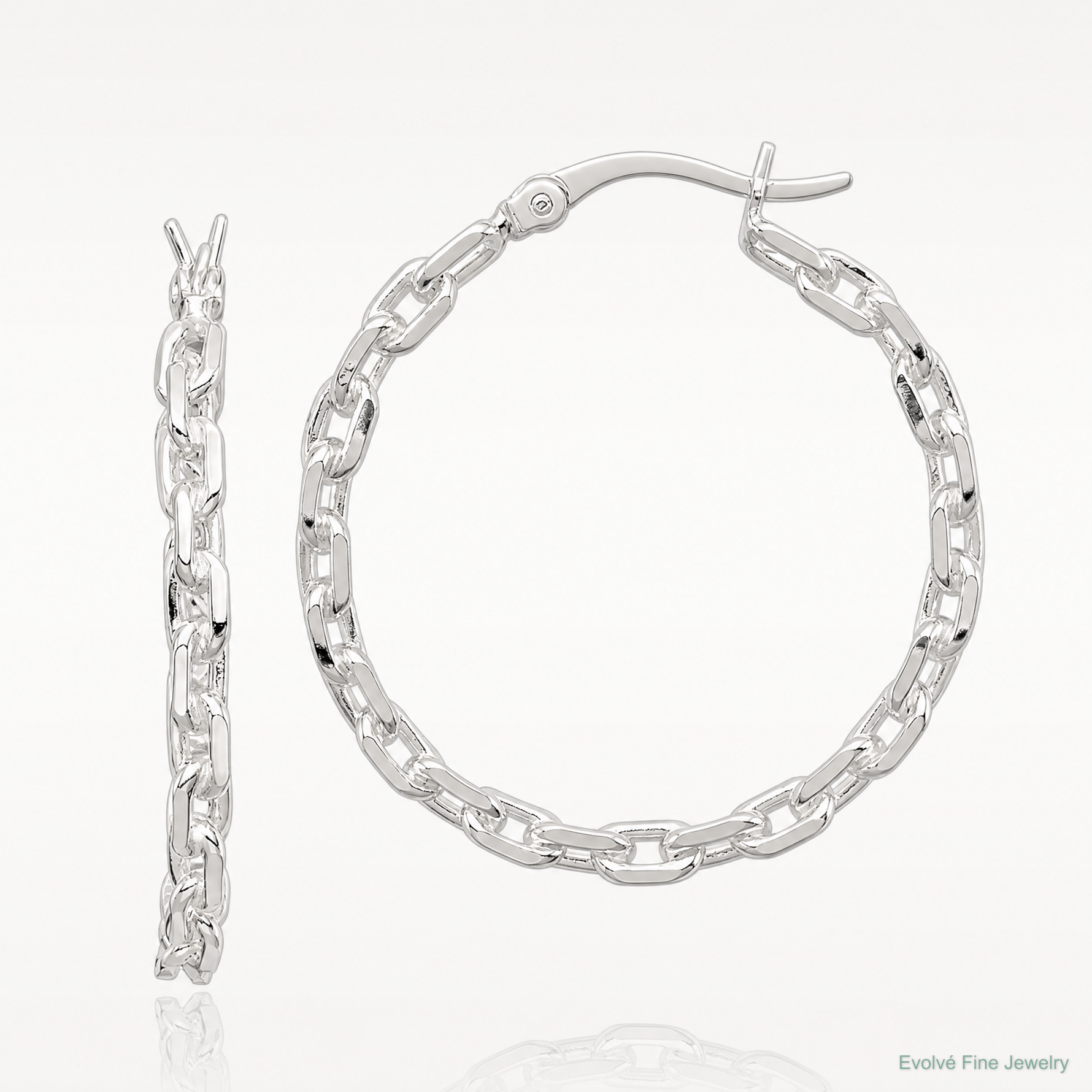 Sterling Silver Polished Cable Chain 3x30mm Hoop Earrings - Lifestyle View