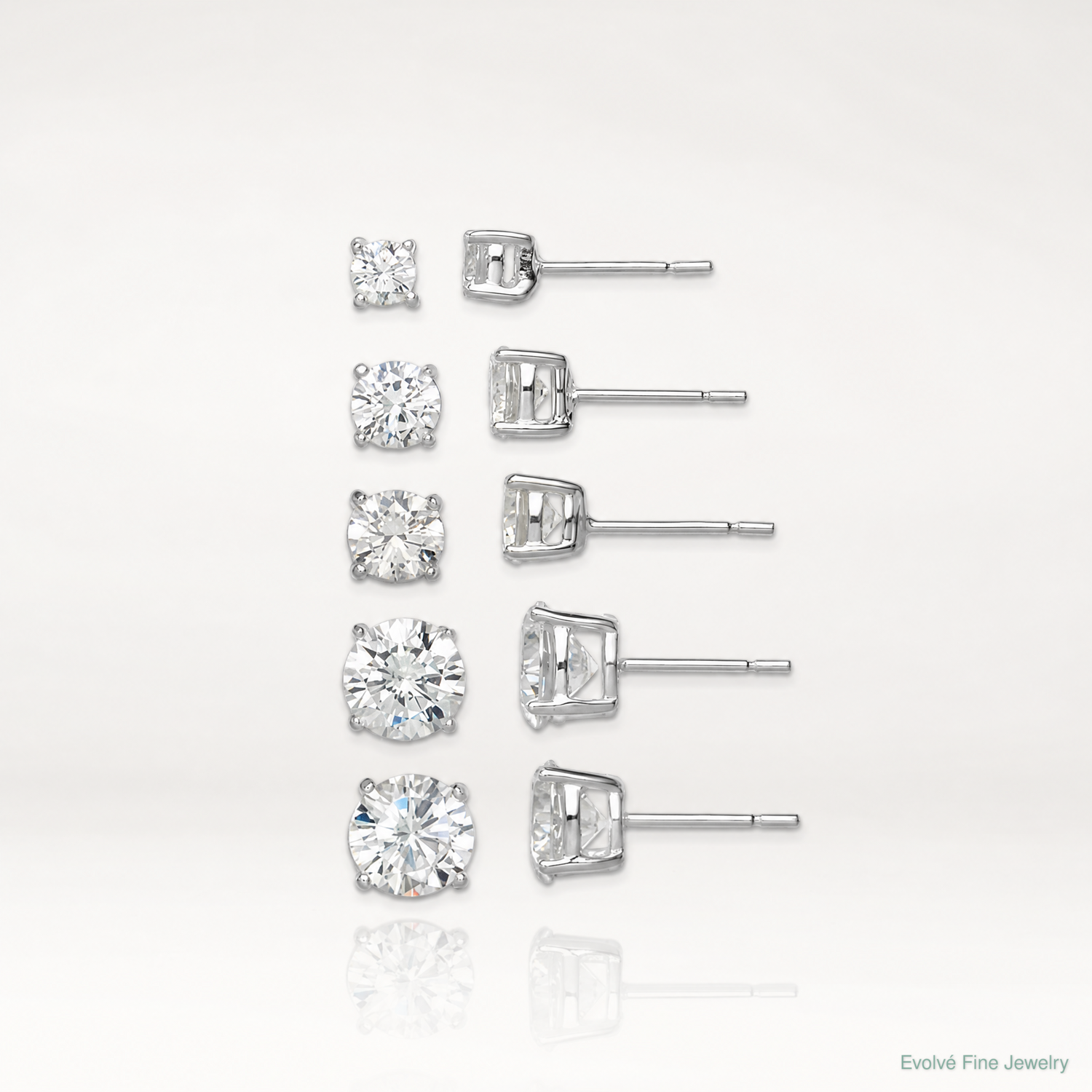 Sterling Silver Polished Round CZ 5-Pair Post Earrings Set - Lifestyle View