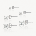 Sterling Silver Polished Square CZ 5-Pair Post Earrings Set - Lifestyle View