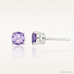 Sterling Silver Polished Round 4mm Purple CZ Stud Earrings - Lifestyle View