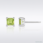 Sterling Silver Polished 4mm Square Light Green CZ Stud Earrings - Lifestyle View