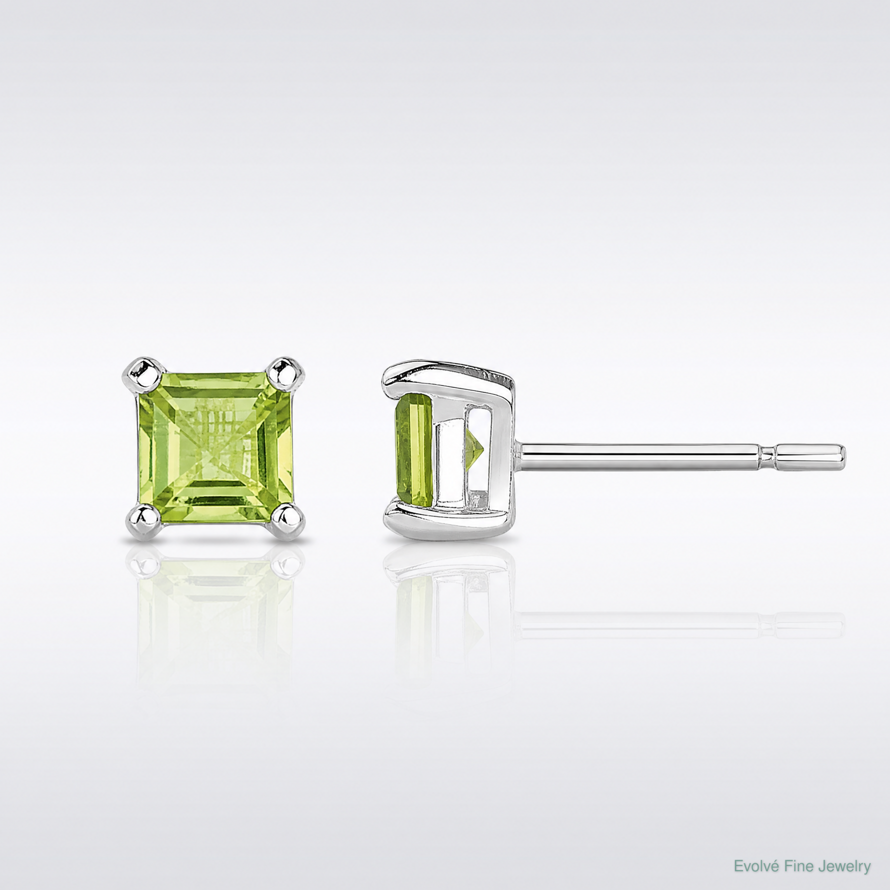 Sterling Silver Polished 4mm Square Light Green CZ Stud Earrings - Lifestyle View