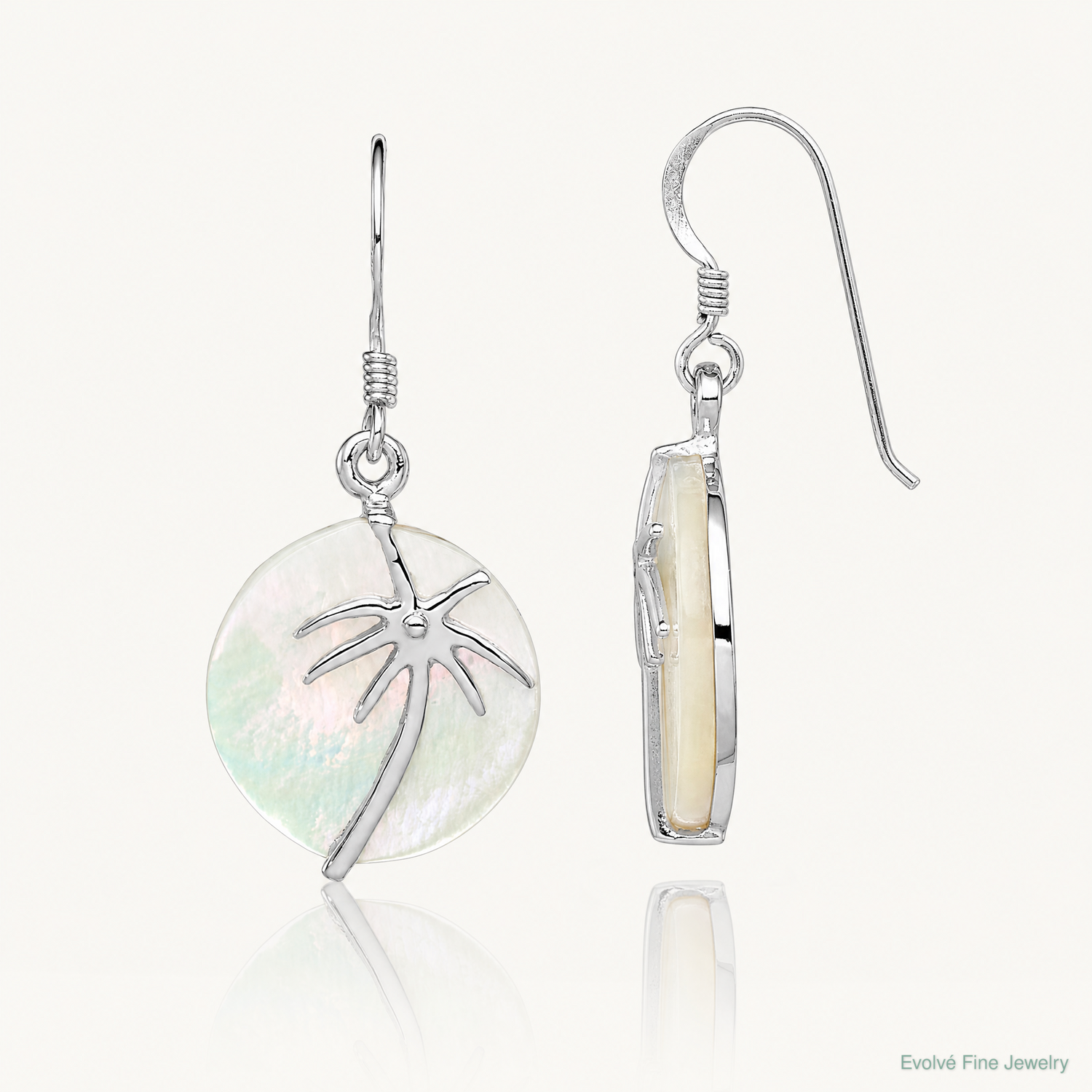 Sterling Silver Rhodium-plated Polished MOP Palm Tree Earrings - Lifestyle View