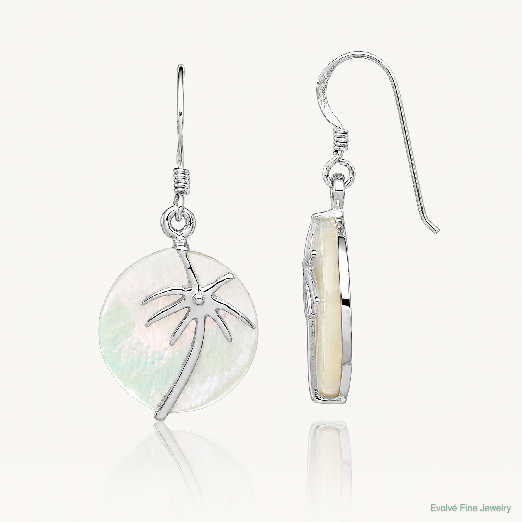 Sterling Silver Rhodium-plated Polished MOP Palm Tree Earrings - Lifestyle View