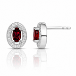 Sterling Silver Rhod Polished January Red and White CZ Oval Earrings - Lifestyle View