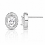 Sterling Silver Rhodium-plated w/ CZ Oval Stud Earrings - Lifestyle View