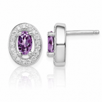 Sterling Silver Rhod-pltd June Purple and White CZ Oval Post Earrings - Lifestyle View