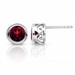 Sterling Silver Rhodium-plated Polished Garnet Round Post Earrings - Lifestyle View