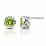 Sterling Silver Rhodium-plated Polished Peridot Round Post Earrings - Lifestyle View