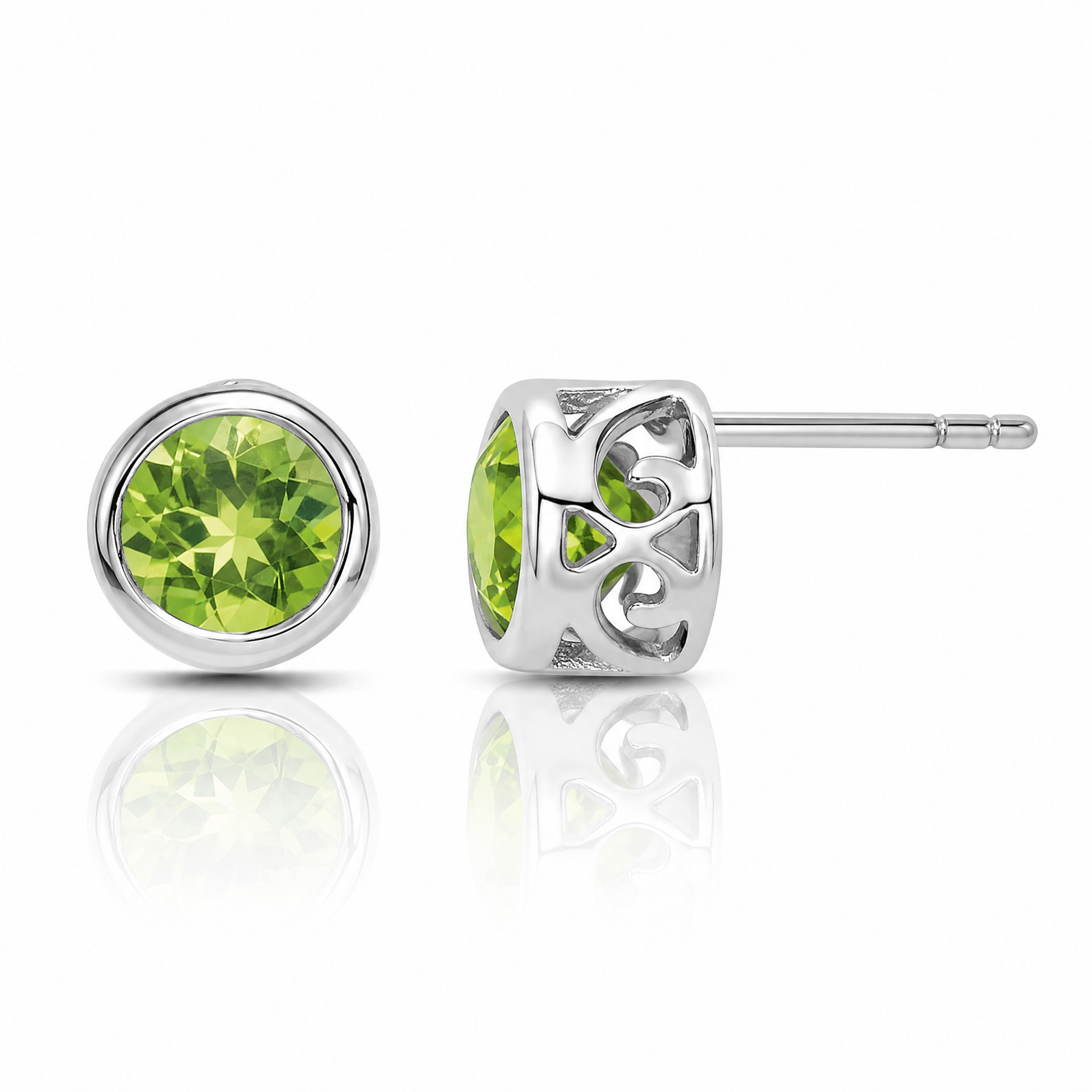 Sterling Silver Rhodium-plated Polished Peridot Round Post Earrings - Lifestyle View