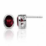 Sterling Silver Rhodium-plated Polished Garnet Oval Post Earrings - Lifestyle View