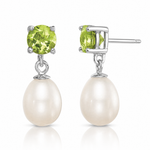 Sterling Silver RH Peridot 7-8mm FW Cultured Pearl Teardrop Earrings - Lifestyle View