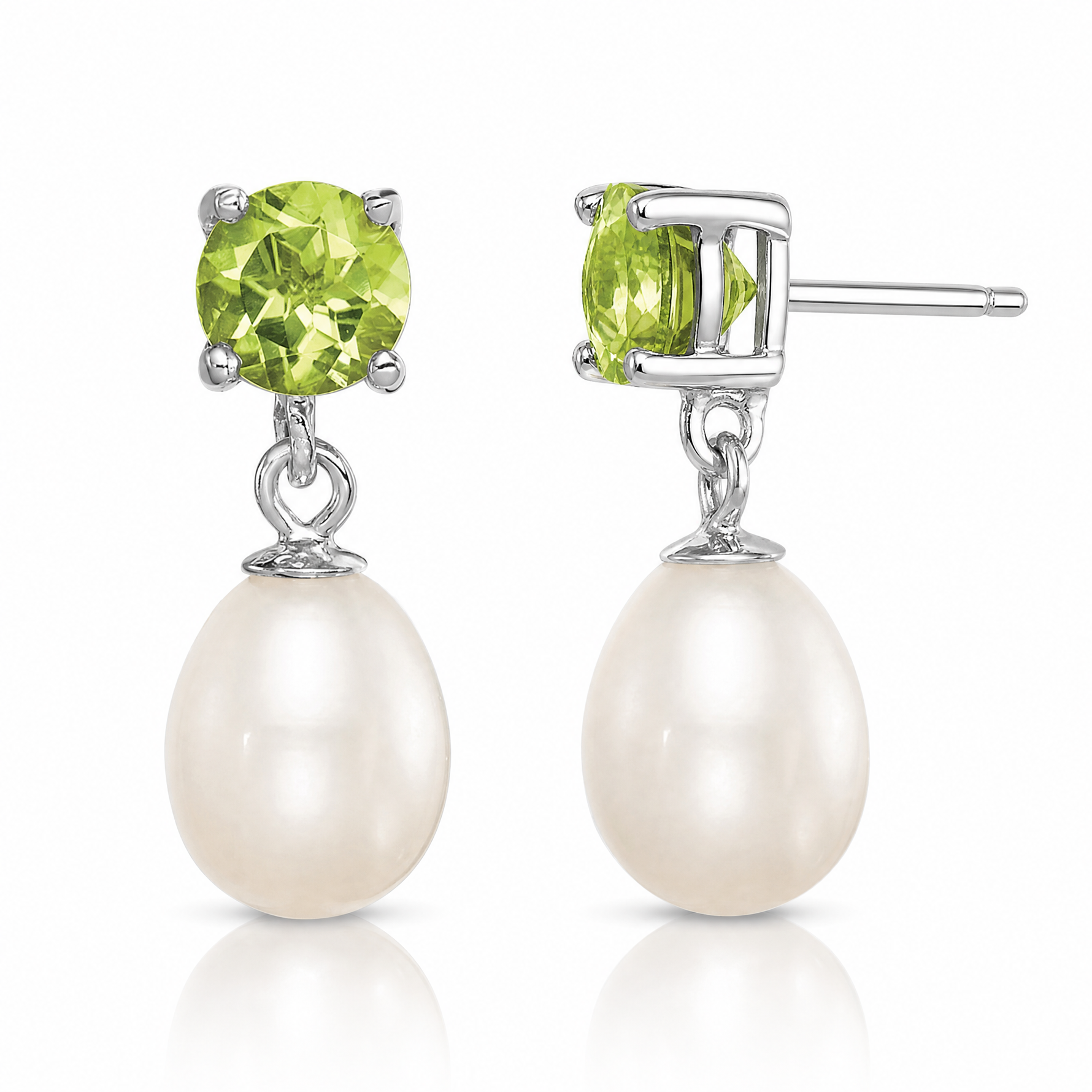Sterling Silver RH Peridot 7-8mm FW Cultured Pearl Teardrop Earrings - Lifestyle View