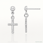 Sterling Silver Rhodium-plated Polished Cross Post Dangle Earrings - Lifestyle View