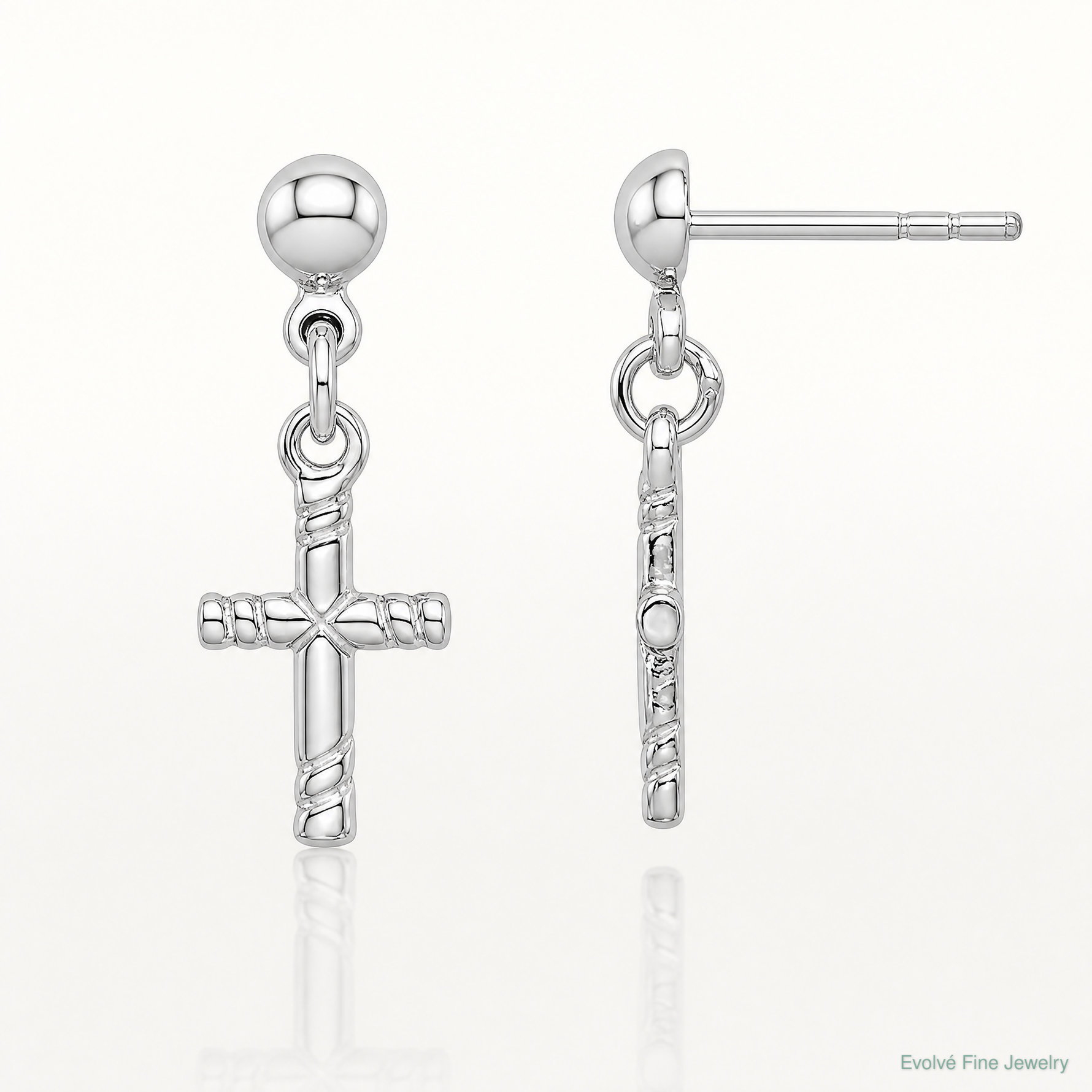 Sterling Silver Rhodium-plated Polished Cross Post Dangle Earrings - Lifestyle View
