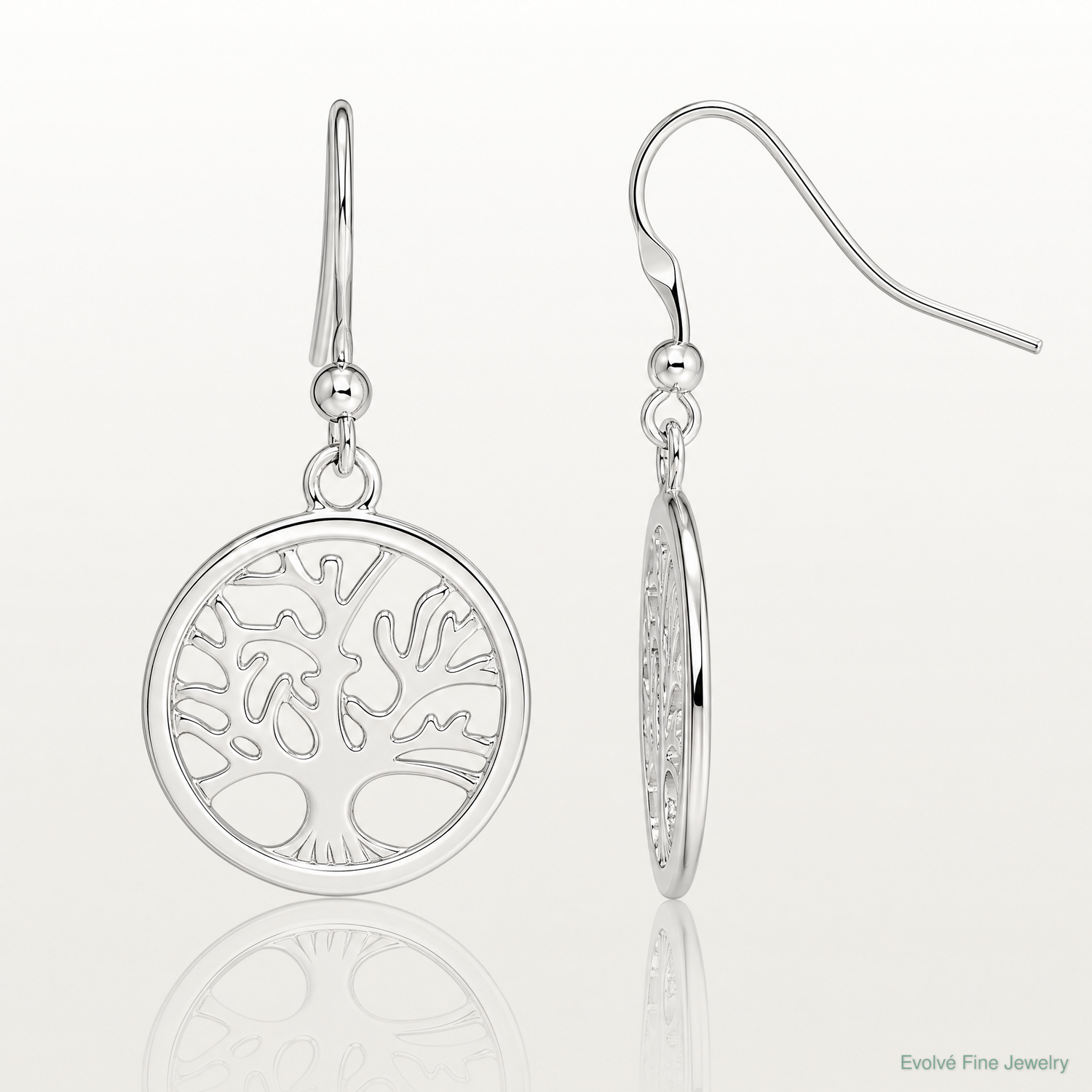 Sterling Silver Polished Round Tree Shepherd Hook Earrings - Lifestyle View