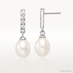 Sterling Silver Rhodium-plated 8-9mm White FWC Pearl CZ Post Earrings - Lifestyle View