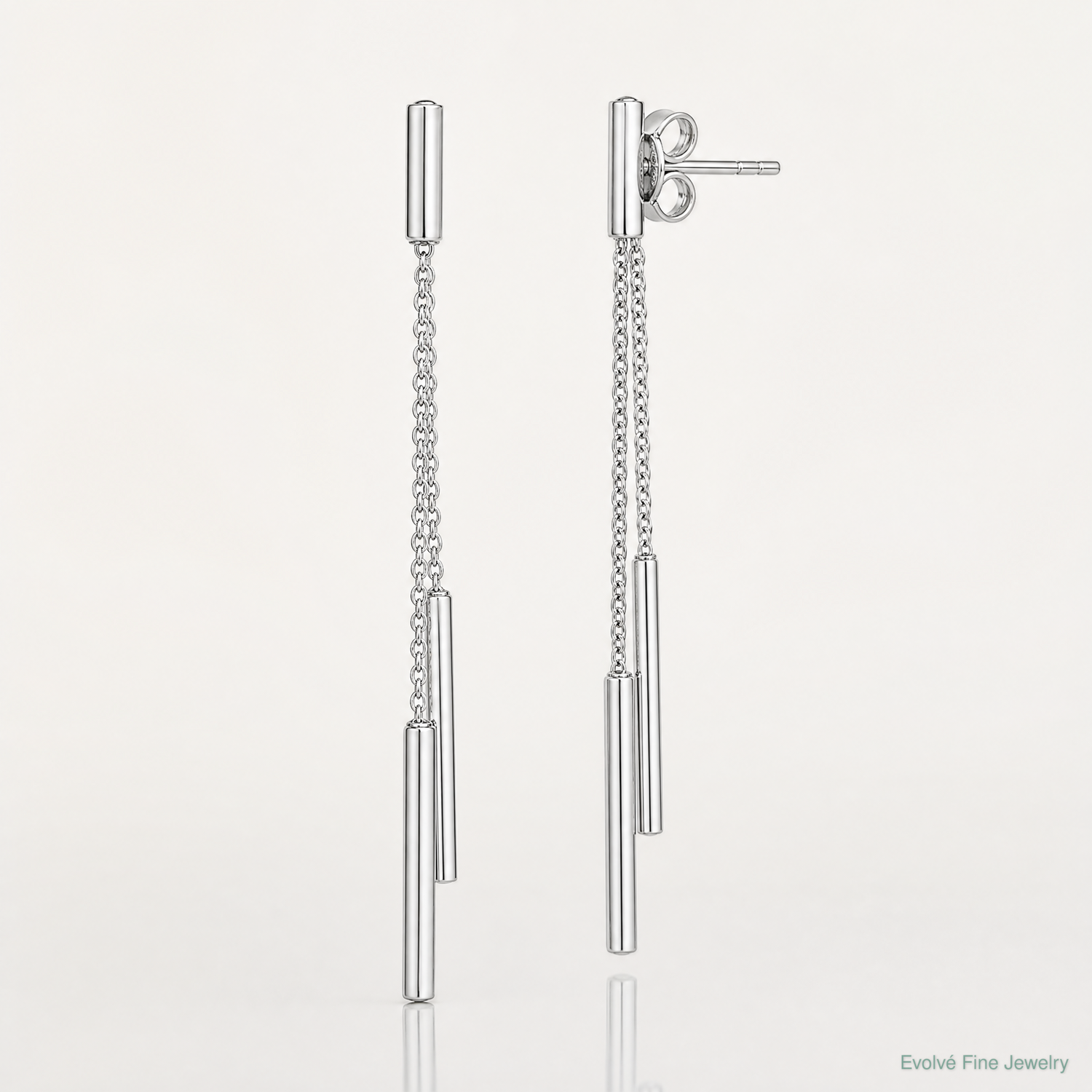 Sterling Silver RH-plated Bar & Chain Front/Back Post Dangle Earrings - Lifestyle View