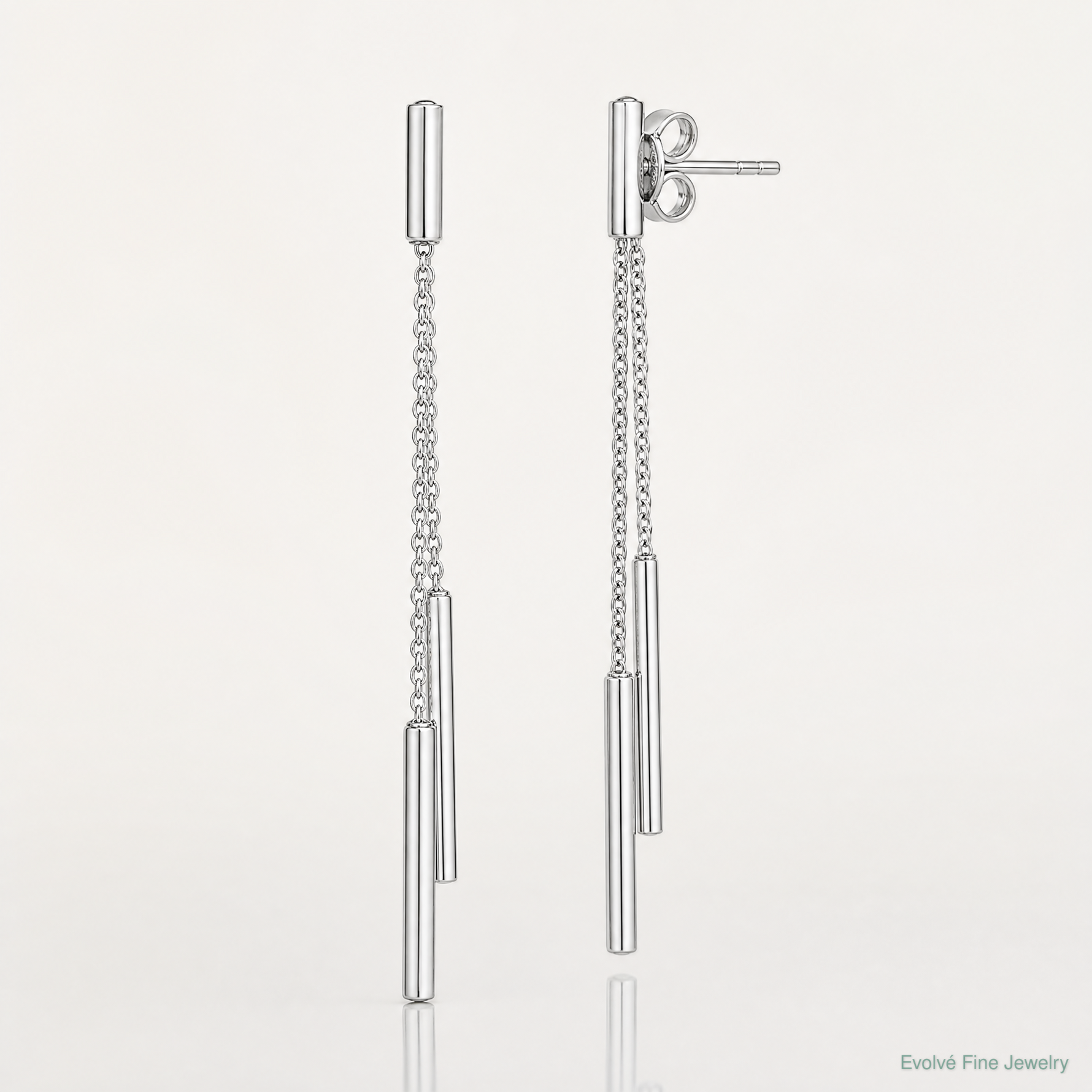 Sterling Silver RH-plated Bar & Chain Front/Back Post Dangle Earrings - Lifestyle View