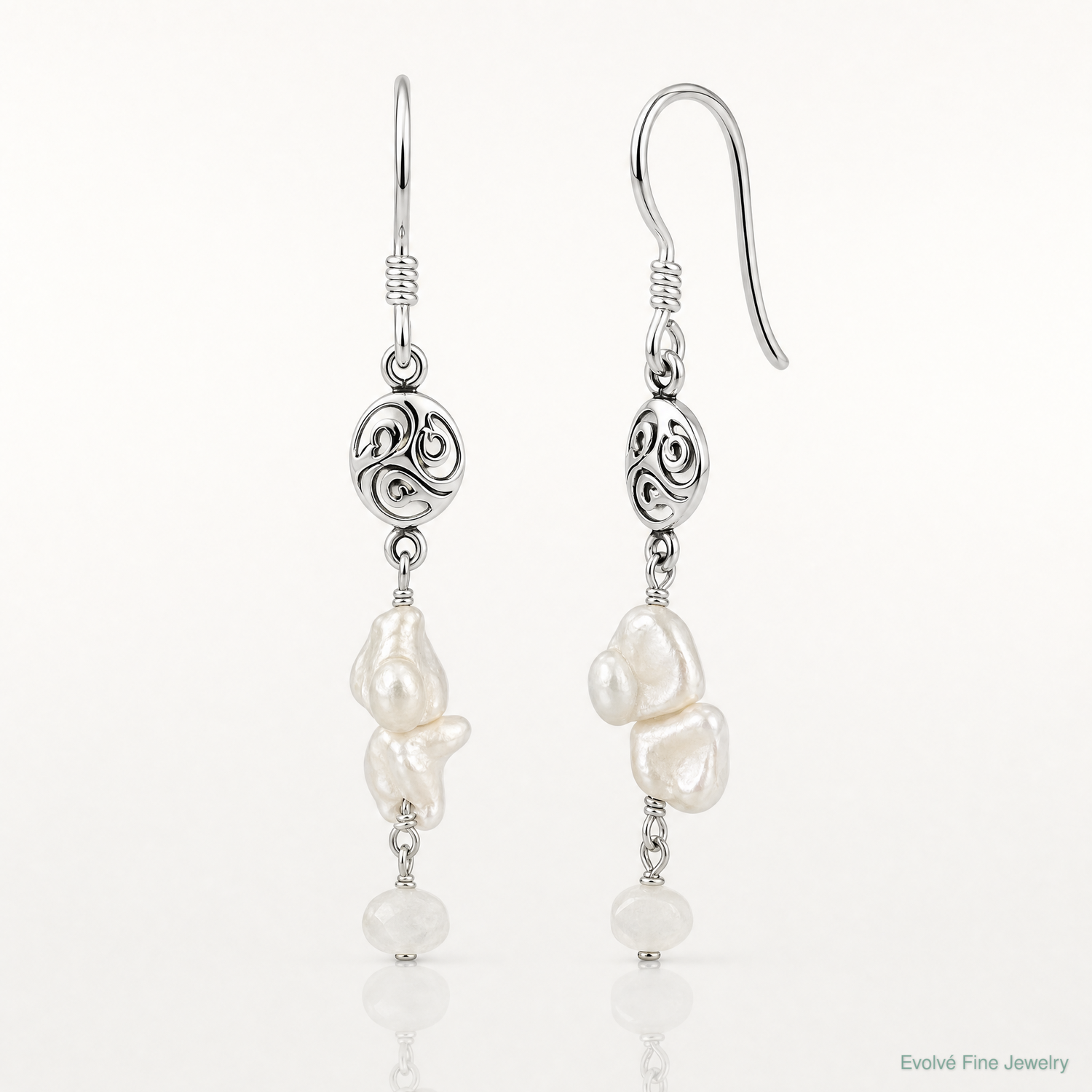 Sterling Silver Polished FWC Pearl & Moonstone Dangle Earrings - Lifestyle View