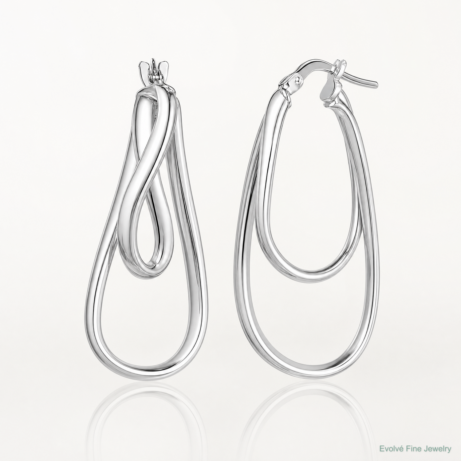 Sterling Silver Rhodium-plated Twisted Double Oval Hoop Earrings - Lifestyle View