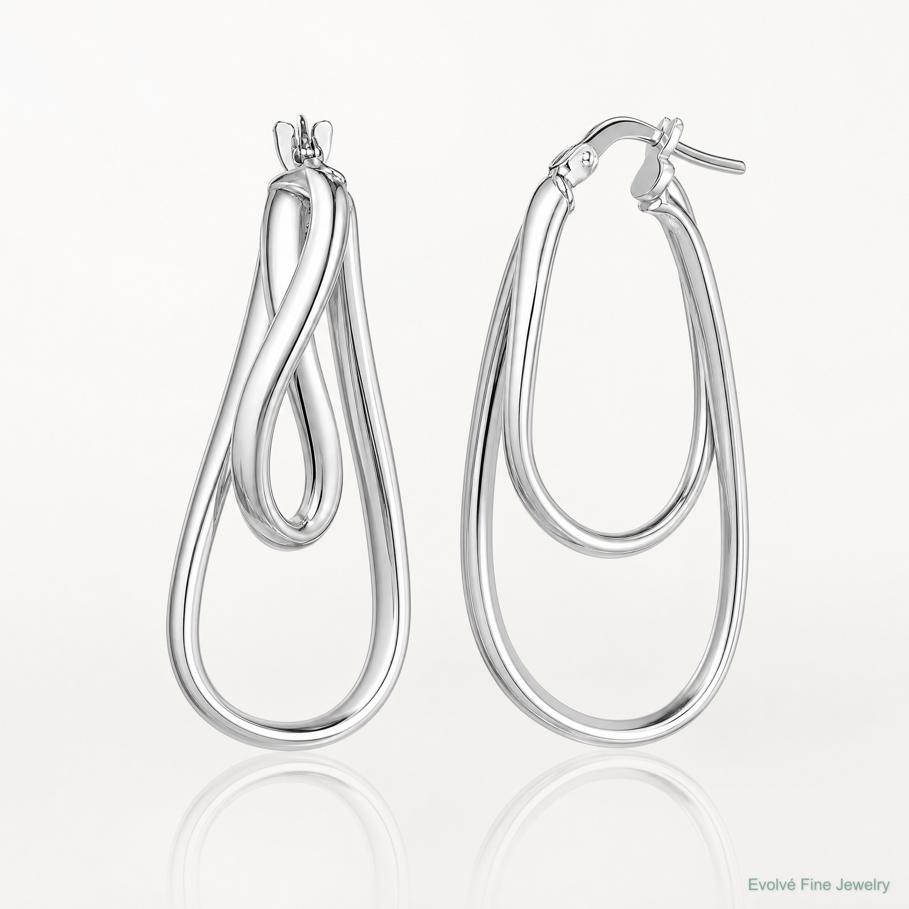 Sterling Silver Rhodium-plated Twisted Double Oval Hoop Earrings - Lifestyle View