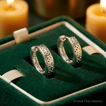 Sterling Silver Polished Cut-out Design Hinged Hoop Earrings - Lifestyle View