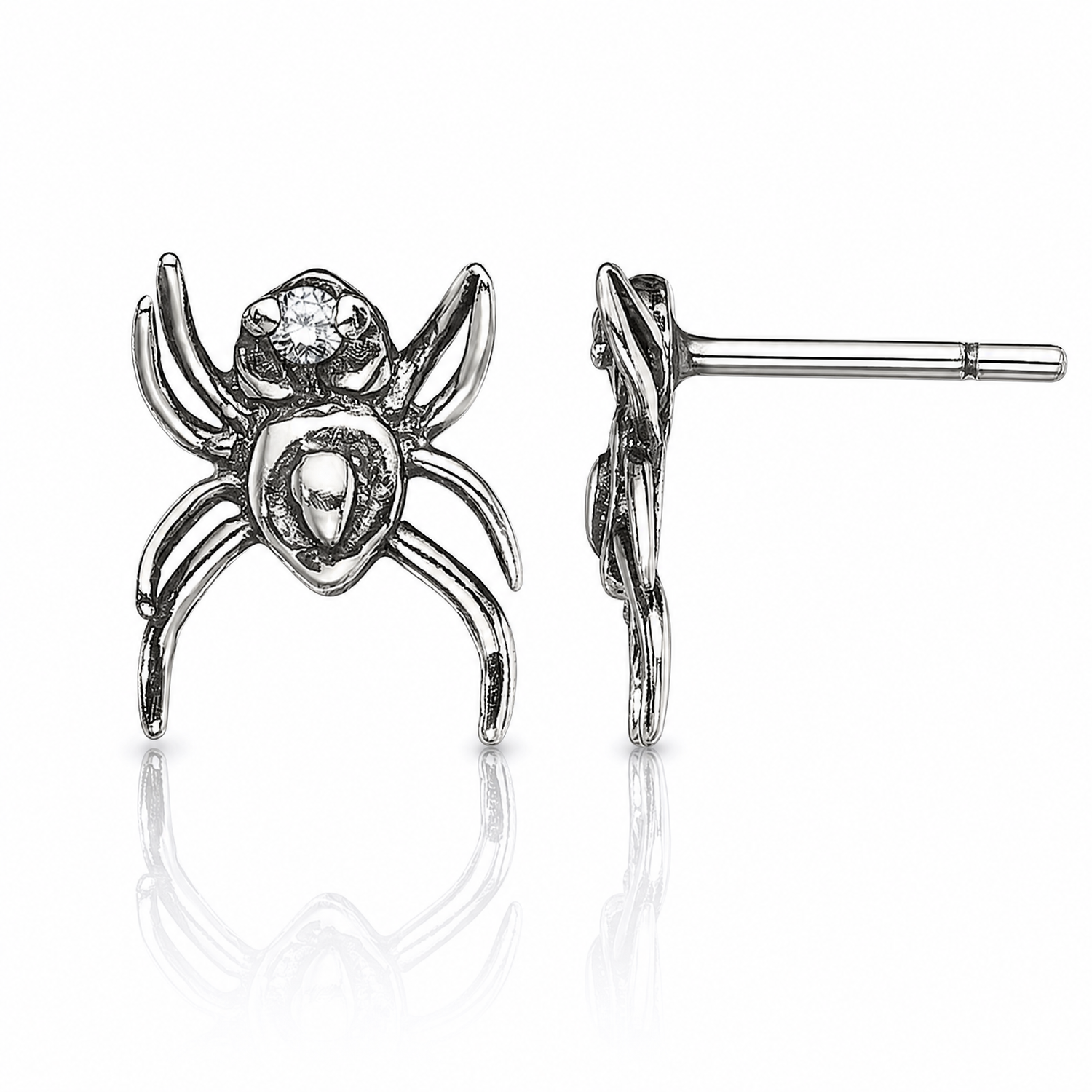 Sterling Silver Antiqued CZ Spider Post Earrings - Lifestyle View
