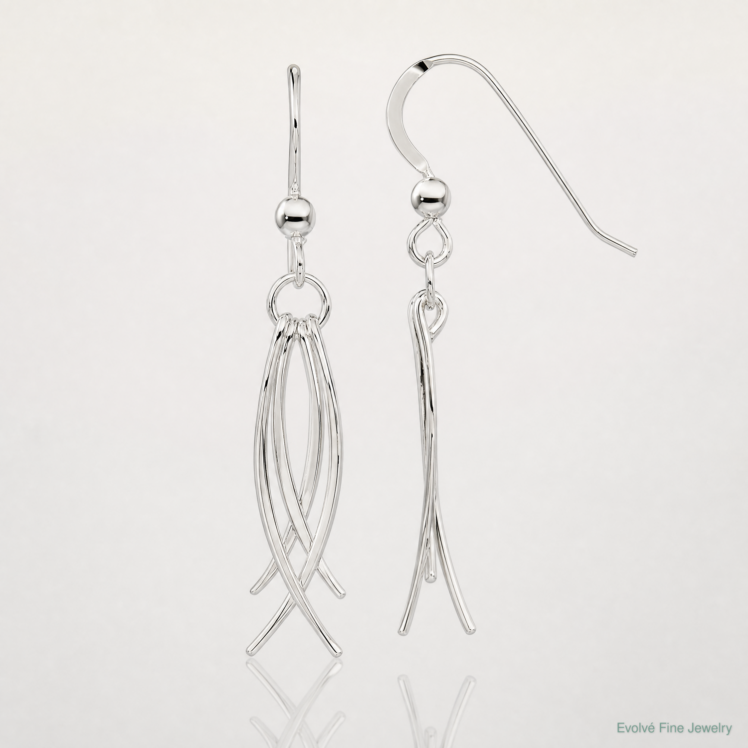 Sterling Silver Polished & Curved Design Dangle Earrings - Lifestyle View
