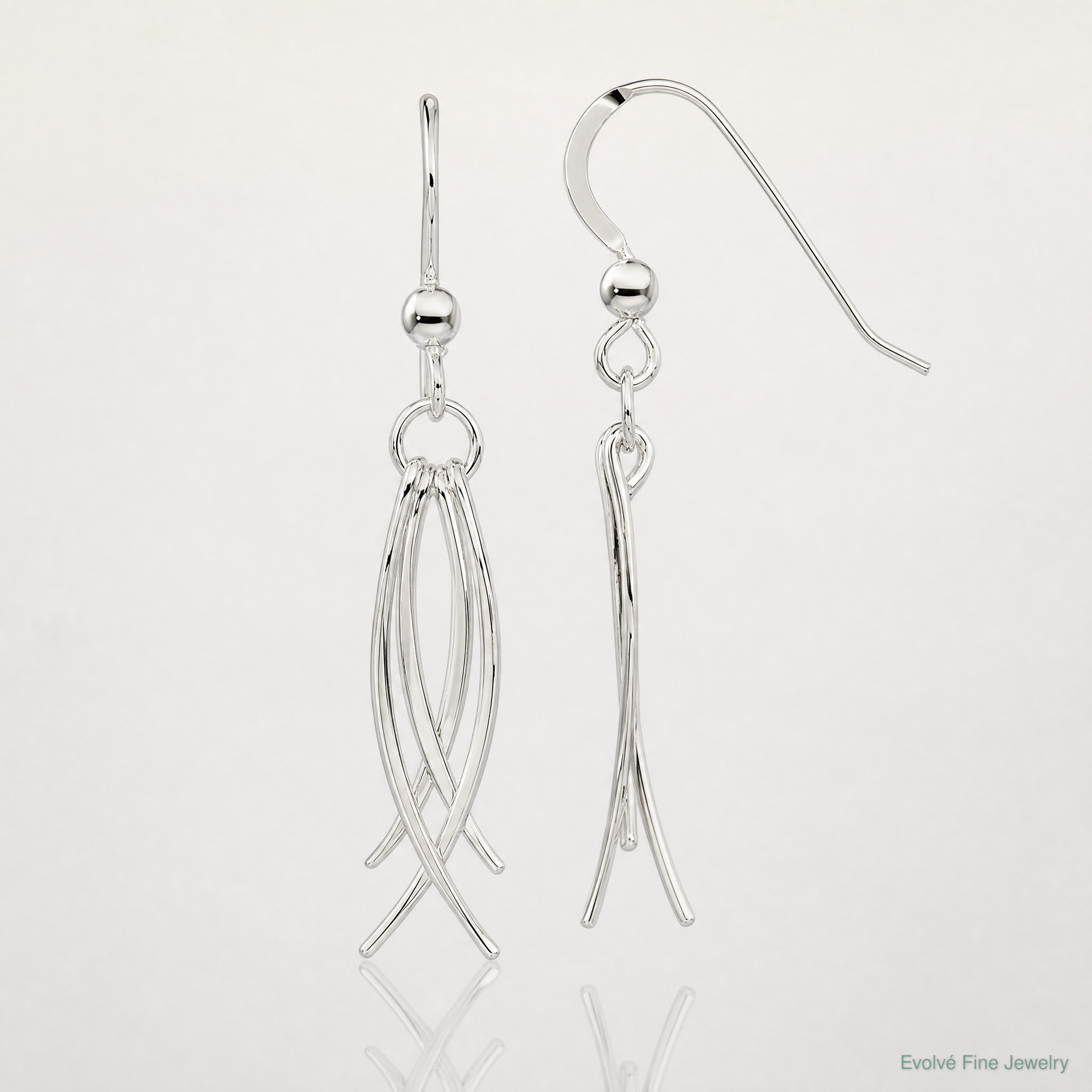 Sterling Silver Polished & Curved Design Dangle Earrings - Lifestyle View