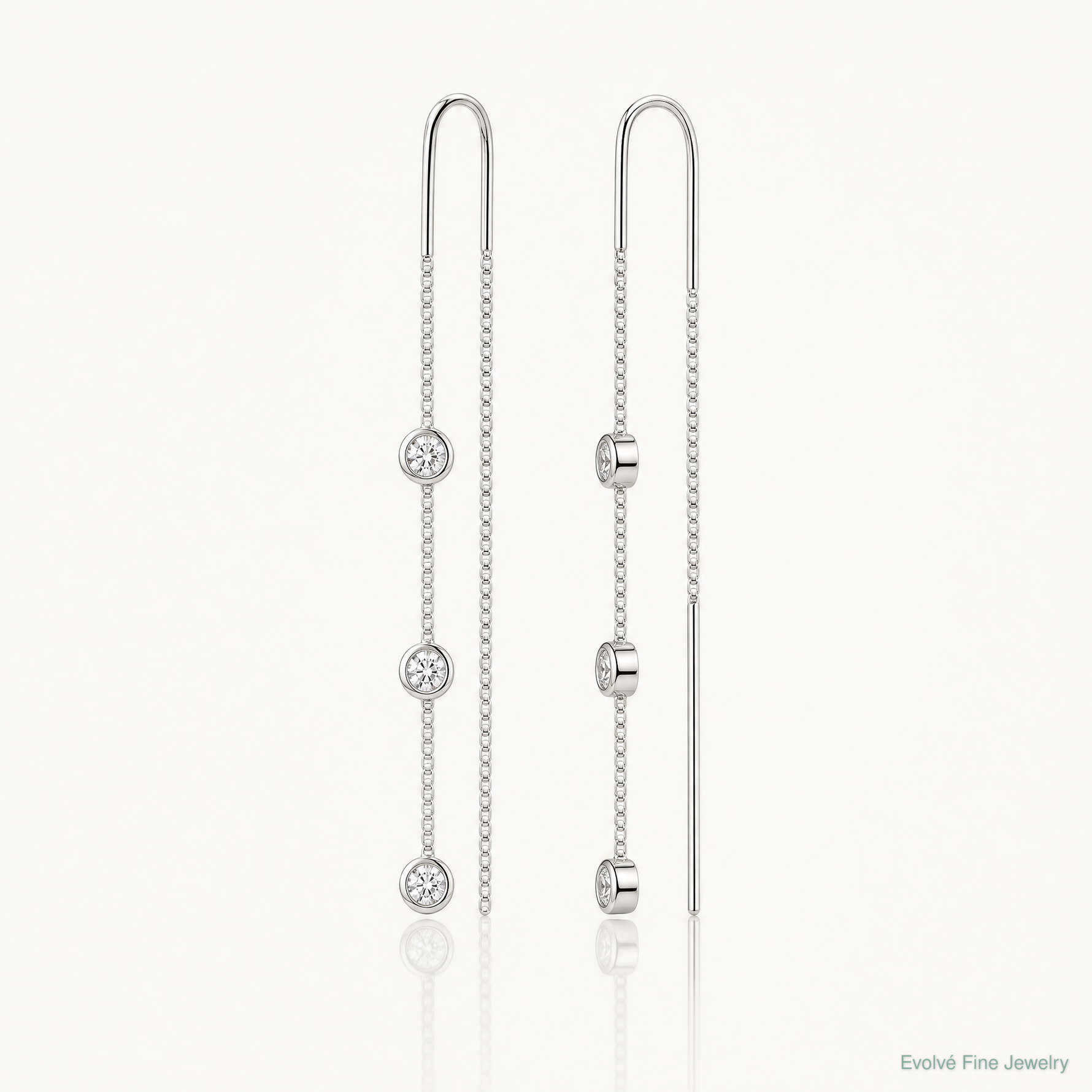 Sterling Silver Polished 3 Bezel Set CZs Threader Earrings - Lifestyle View